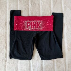 Y2K VS Pink Rhinestone Low Rise Leggings Red Black Size Small
